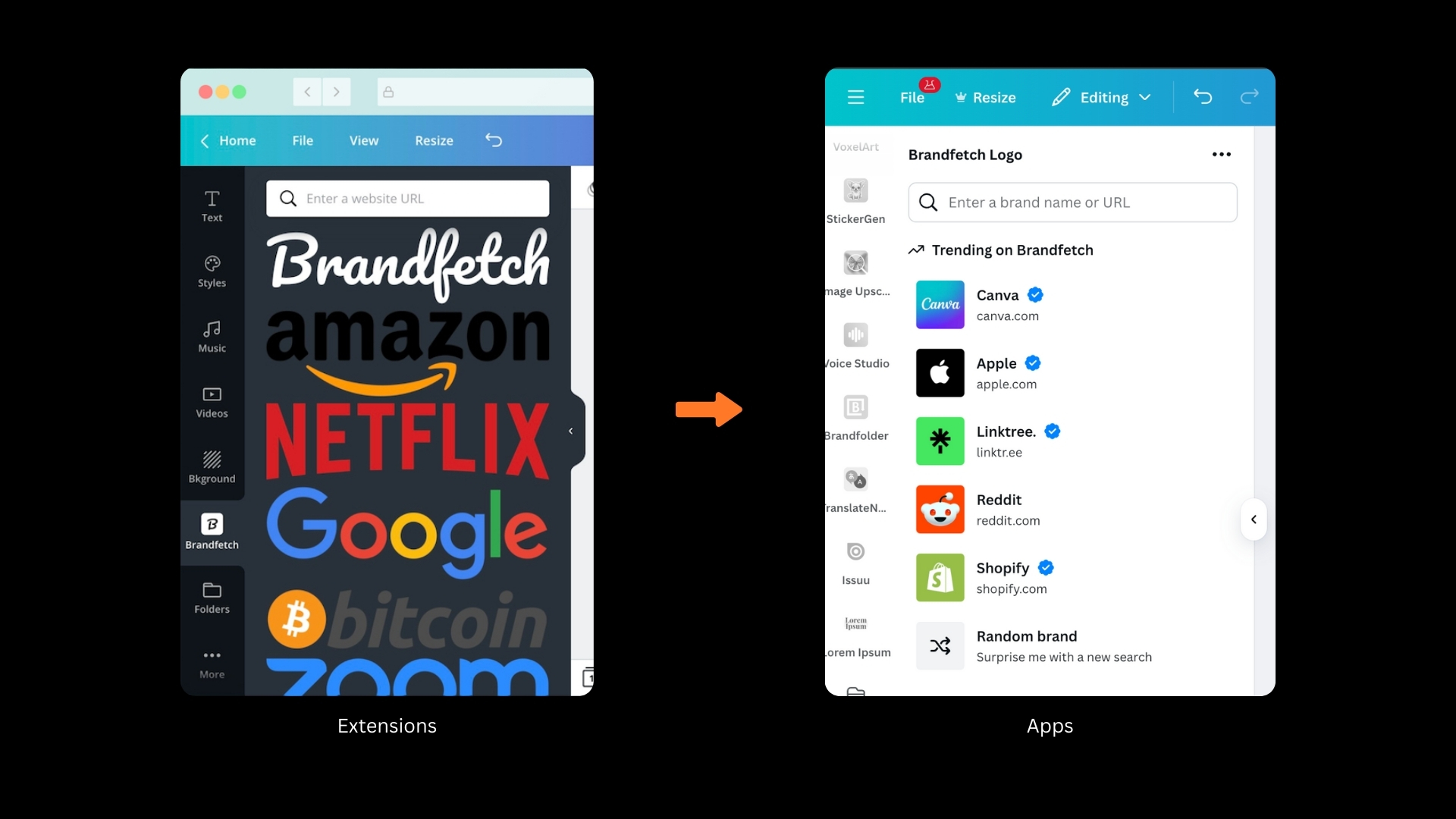 the migration of extenstions to Canva apps