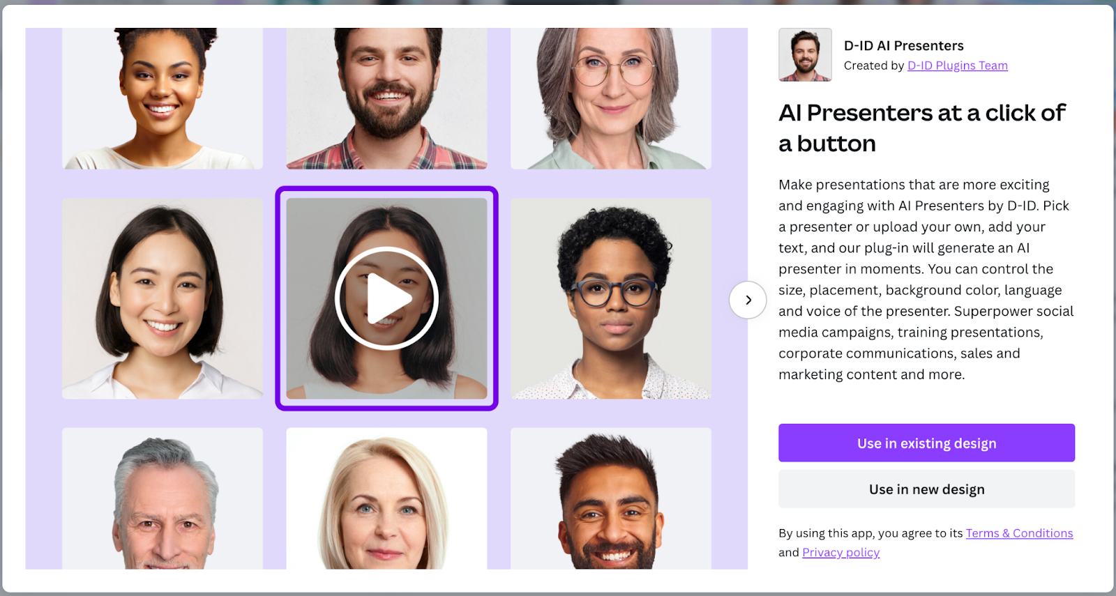 Canva's D-ID AI Presenters app