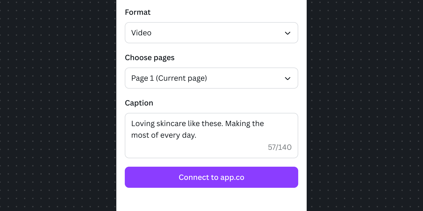 Content publisher app UI showing a 'Connect to app.co' primary button with input fields above, demonstrating the pattern of triggering authentication only when needed to complete the publishing flow at the end