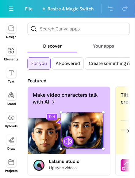 The Featured app section in the Apps sidebar