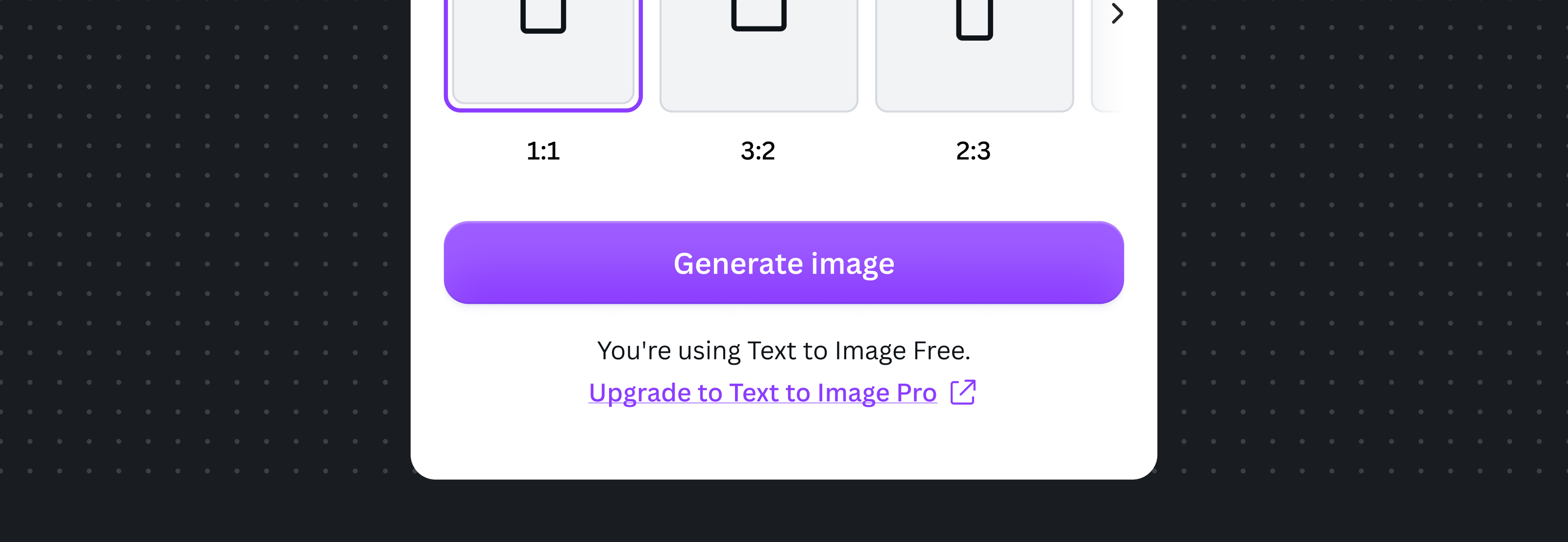 A freemium example for a Text to Image app, showing 'You're using Text to Image Free.' and an 'Upgrade to Text to Image Pro' link below the Generate image button.