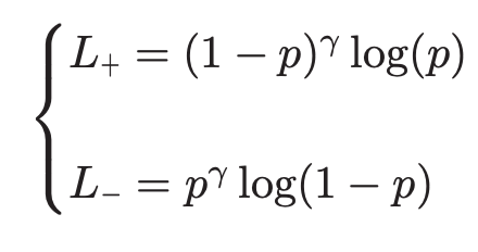 Definition of asymmetric loss. The parameter gamma is known as a focusing parameter, which penalizes hard-to-classify examples relative to easier-to-classify examples.