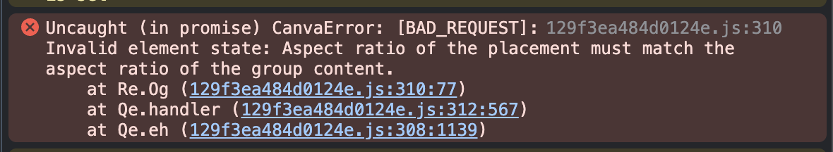 screenshot of an example of an error message about aspect ratios